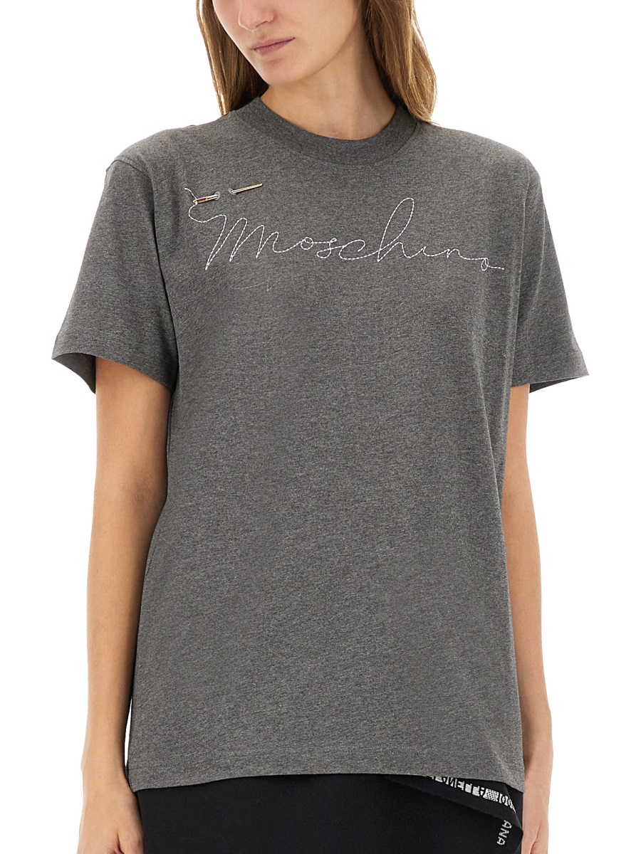 Moschino T-SHIRT WITH EMBROIDERED LOGO Grijs