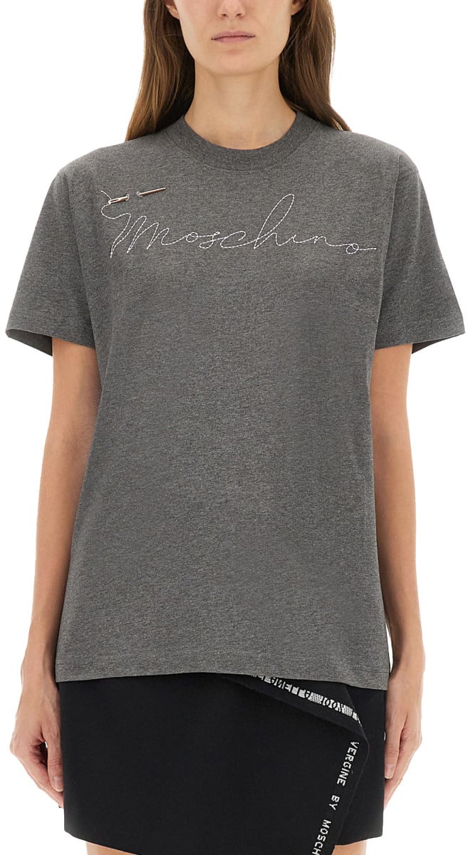 Moschino T-SHIRT WITH EMBROIDERED LOGO Grijs