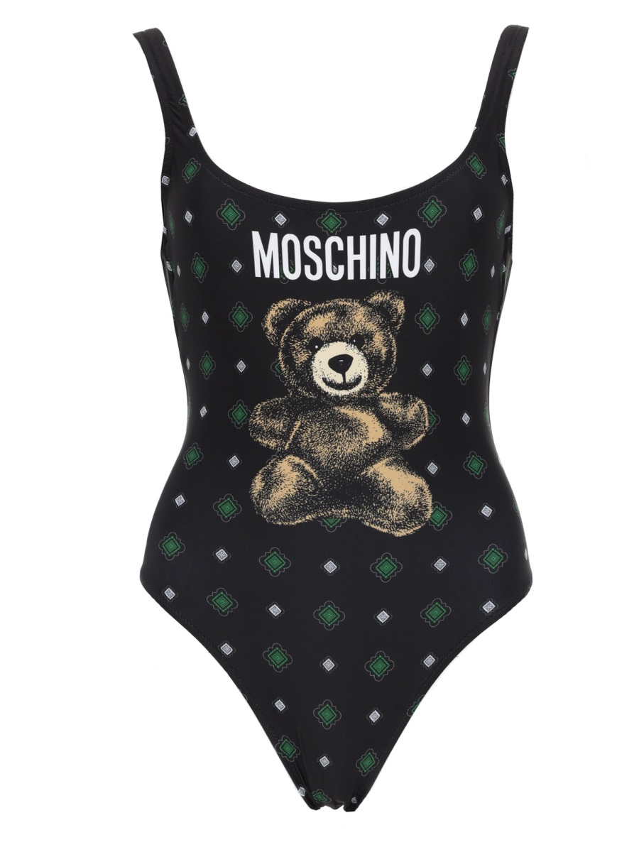 Moschino Teddy Graphic Diamond Pattern Swimsuit Zwart