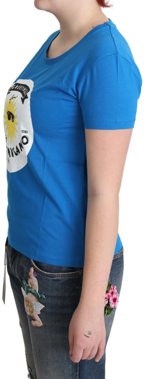 Moschino Blue Cotton Sunny Milano Print Tops T-shirt Wit