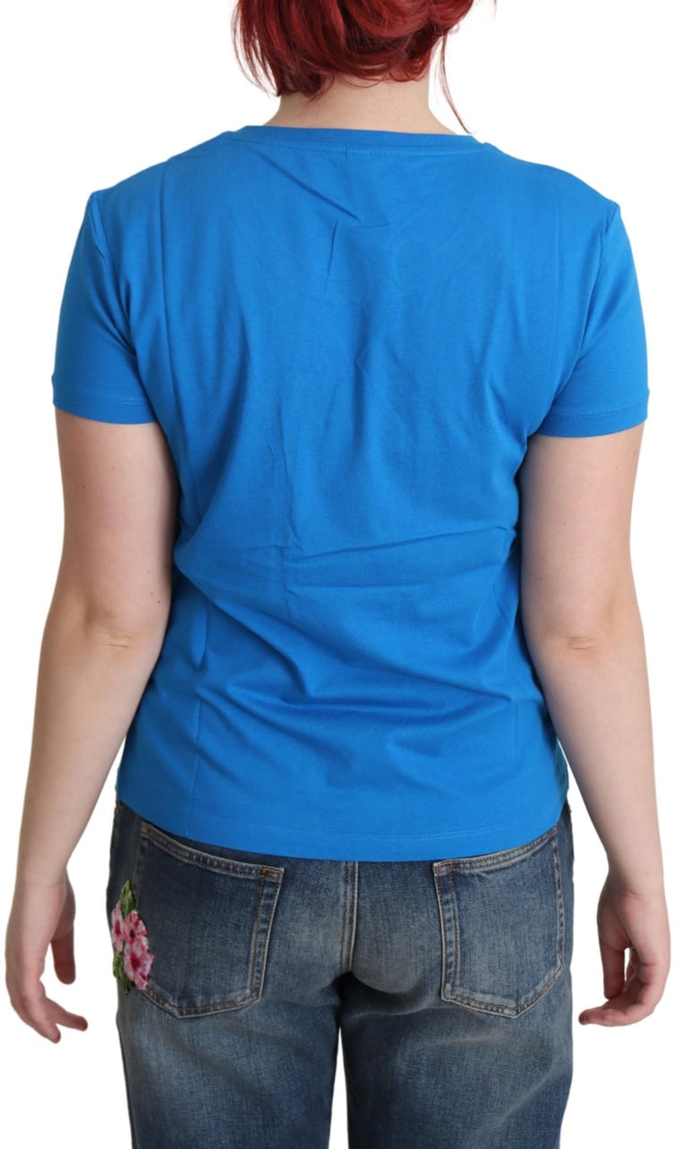 Moschino Blue Printed Cotton Short Sleeves Tops T-shirt Blauw
