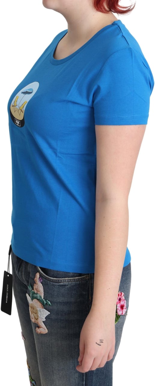 Moschino Blue Printed Cotton Short Sleeves Tops T-shirt Blauw
