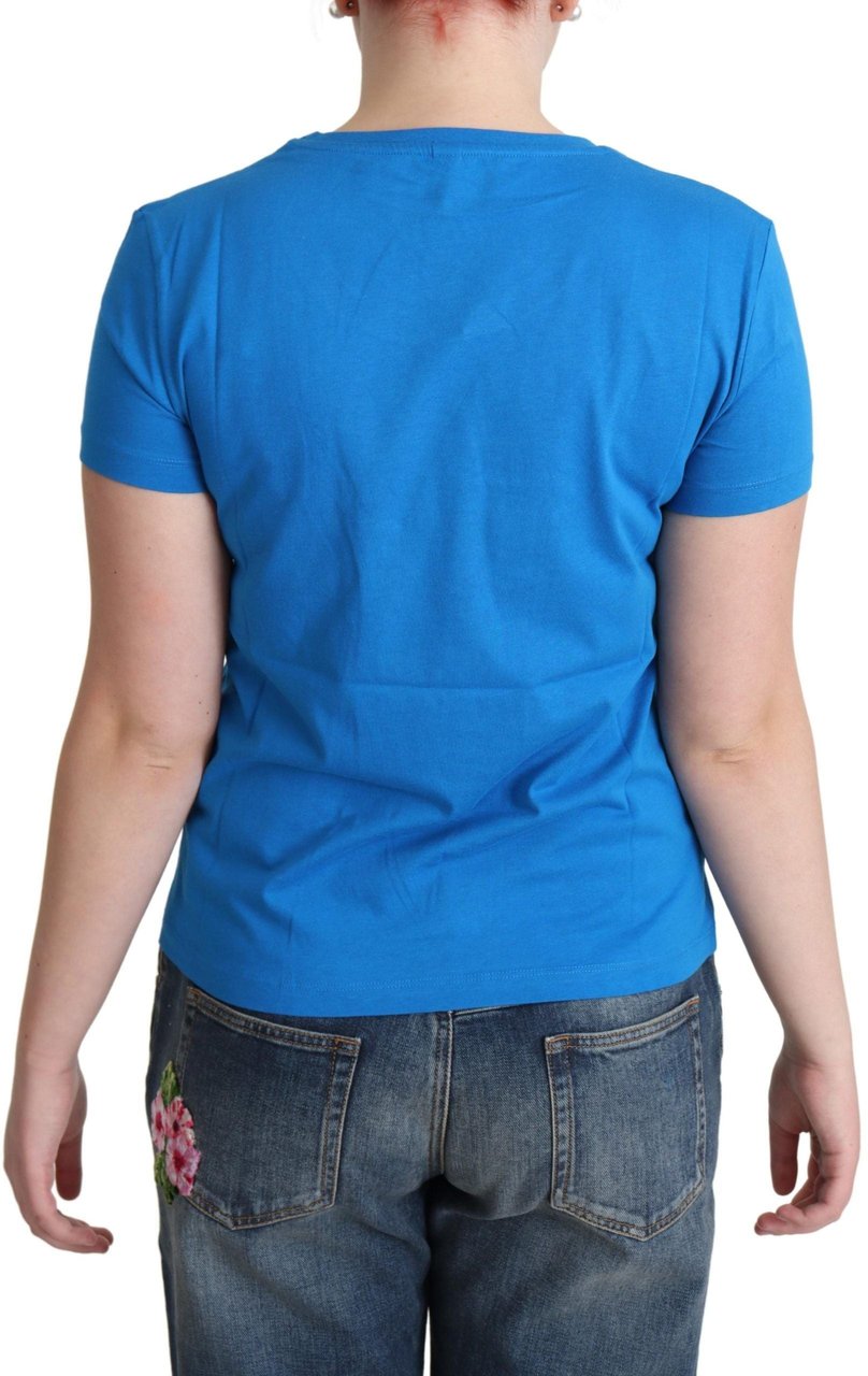 Moschino Blue Cotton Come Play 4 Us Print T-shirt Blauw