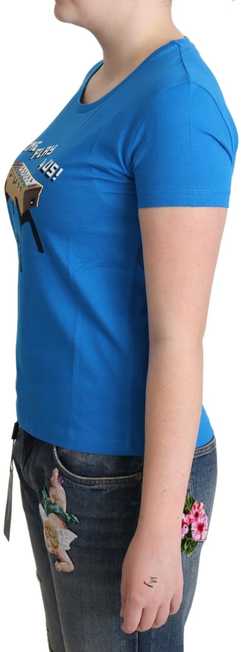 Moschino Blue Cotton Come Play 4 Us Print T-shirt Blauw