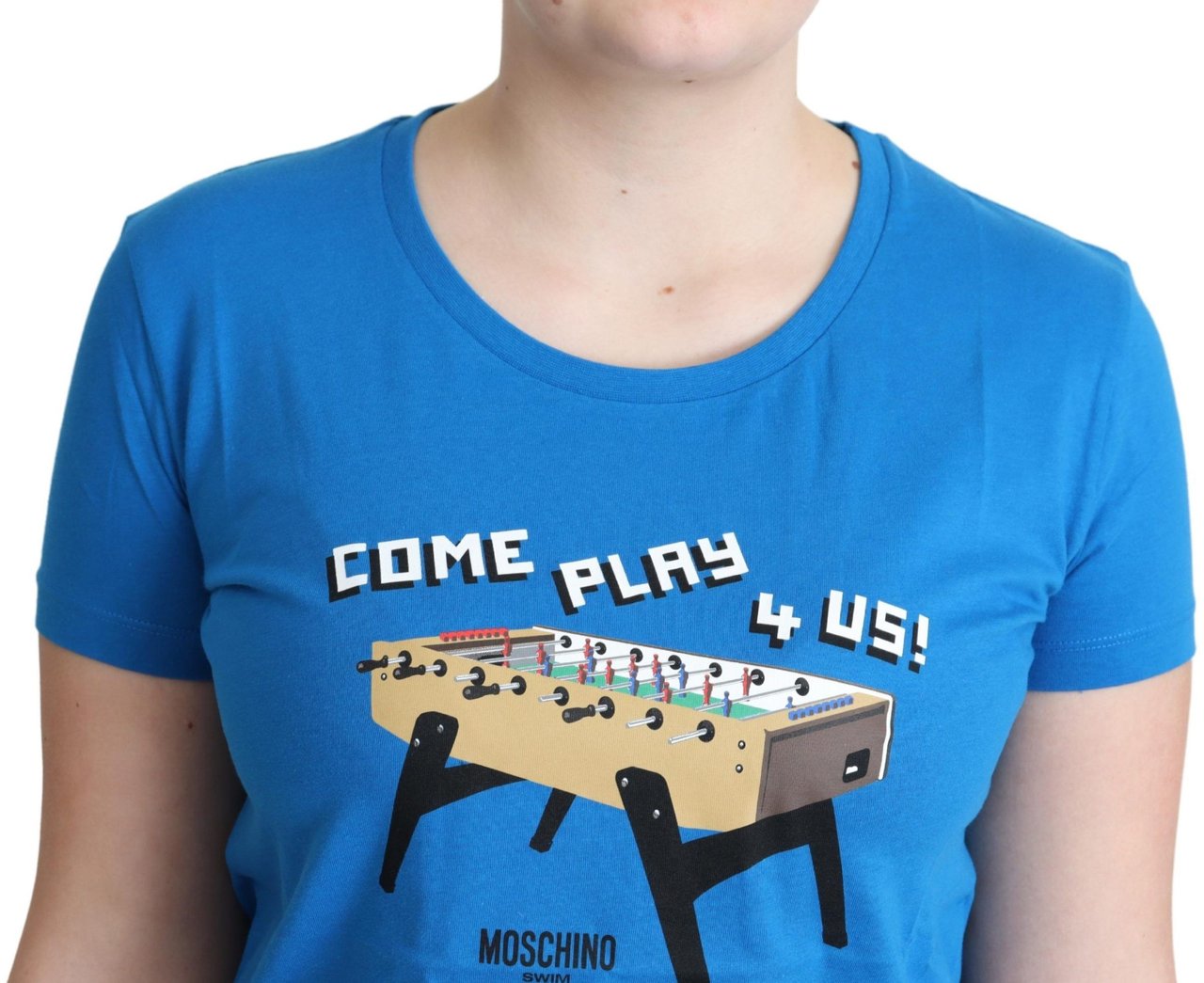 Moschino Blue Cotton Come Play 4 Us Print T-shirt Blauw