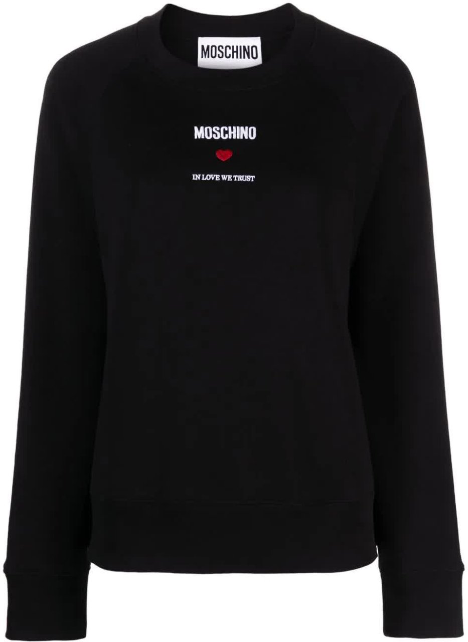 Moschino Black Relaxed Fit Cropped Cotton Logo Sweatshirt Zwart