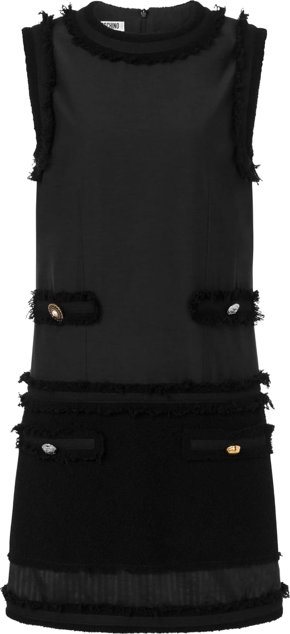 Moschino Sleeveless Mini Dress With Textured Boucle Trim Zwart