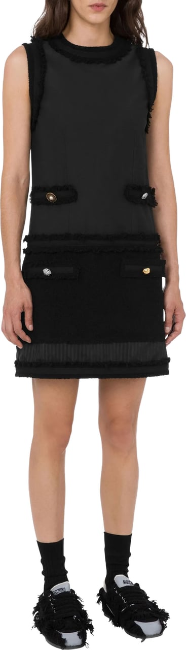 Moschino Sleeveless Mini Dress With Textured Boucle Trim Zwart