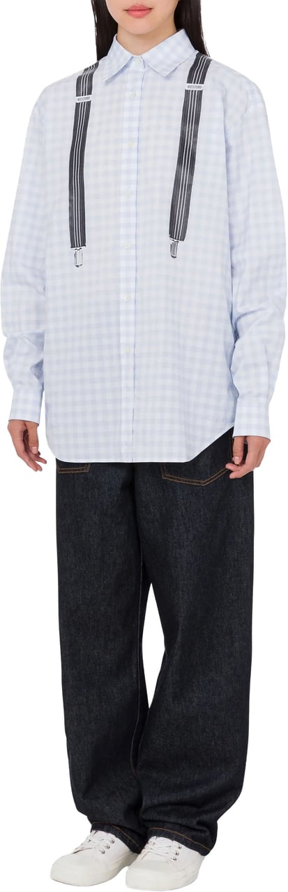 Moschino Light Blue Gingham Check Cotton Long-Sleeved Shirt Wit