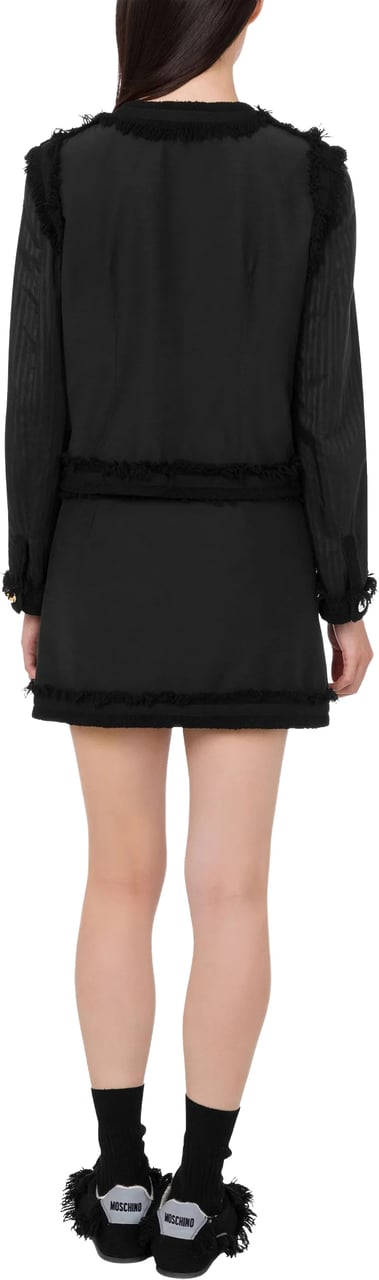 Moschino Fringed Boucle Wool Cropped Jacket With Buttons Zwart