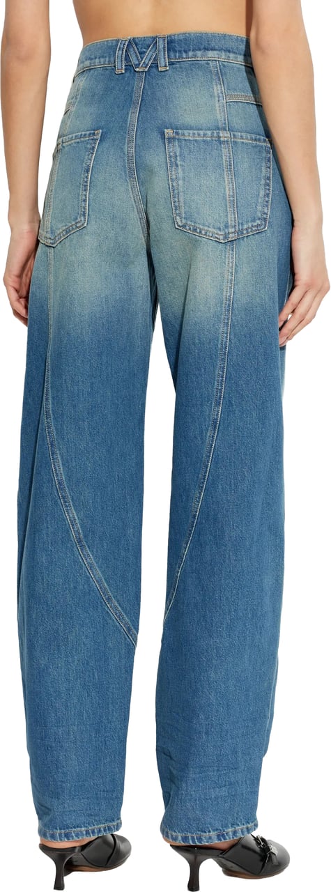Moschino Mid-Blue Resin Treated Relaxed Fit Denim Jeans Blauw
