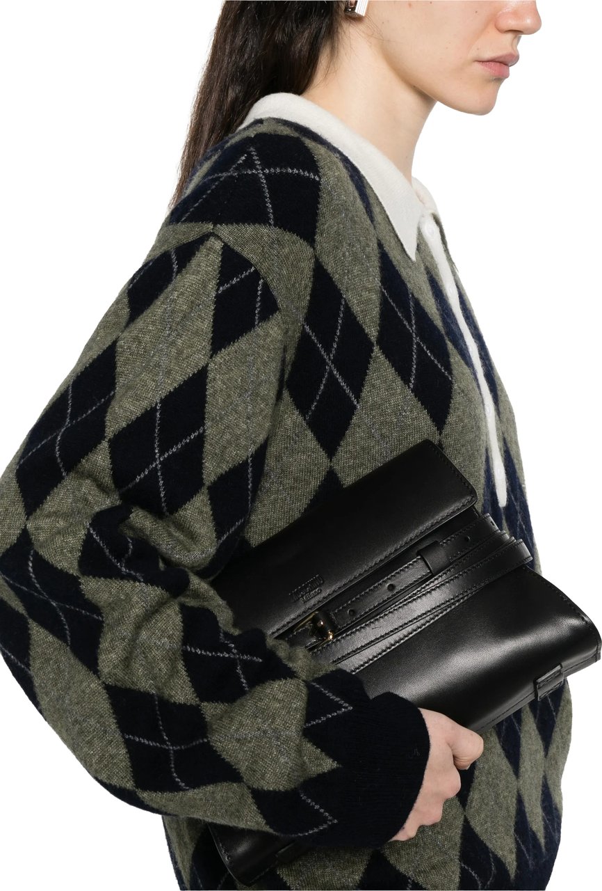 Moschino Fold-Over Nappa Leather Shoulder Bag With Gold Zwart