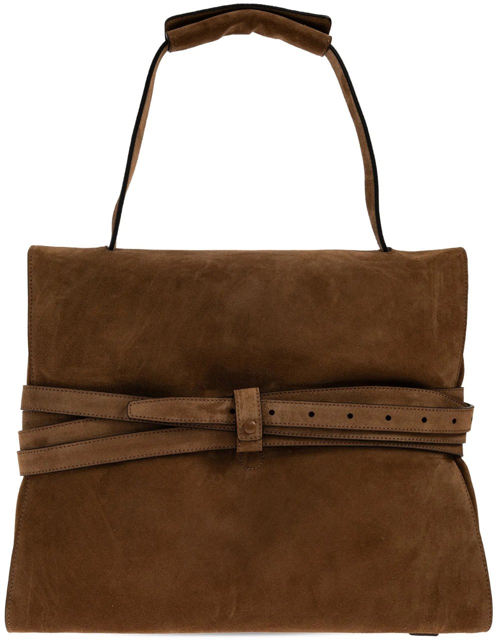 Moschino Brown Large Rectangular Suede Handbag With Belts Zwart