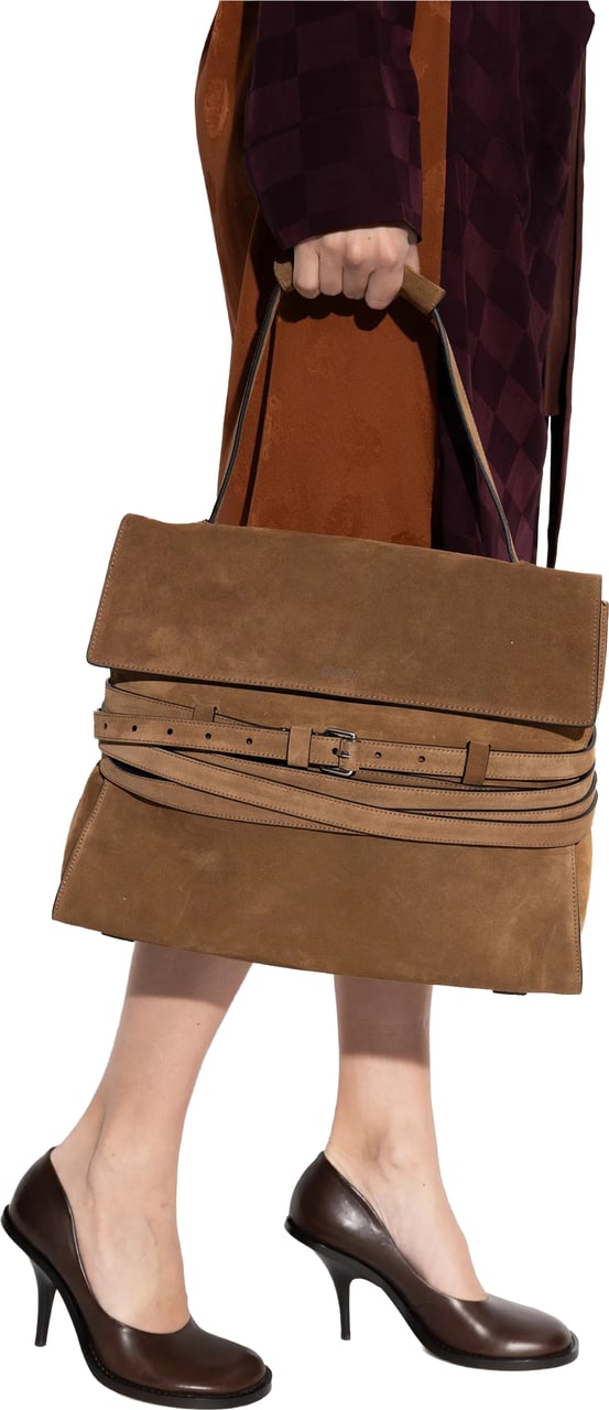Moschino Brown Large Rectangular Suede Handbag With Belts Zwart