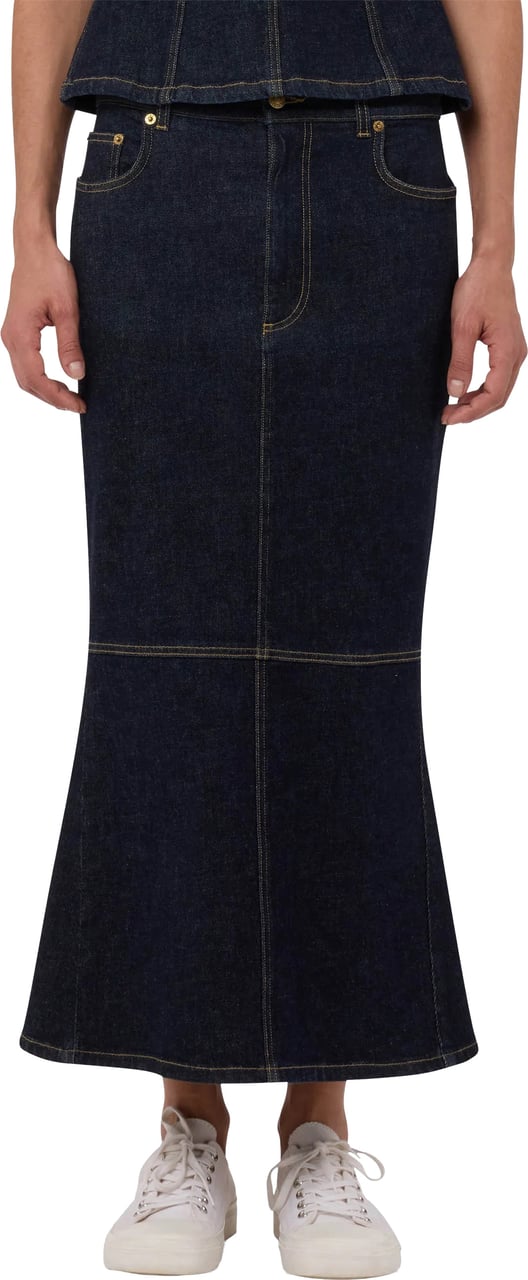 Moschino Blue Fitted Denim Midi Skirt With Hearts Zwart