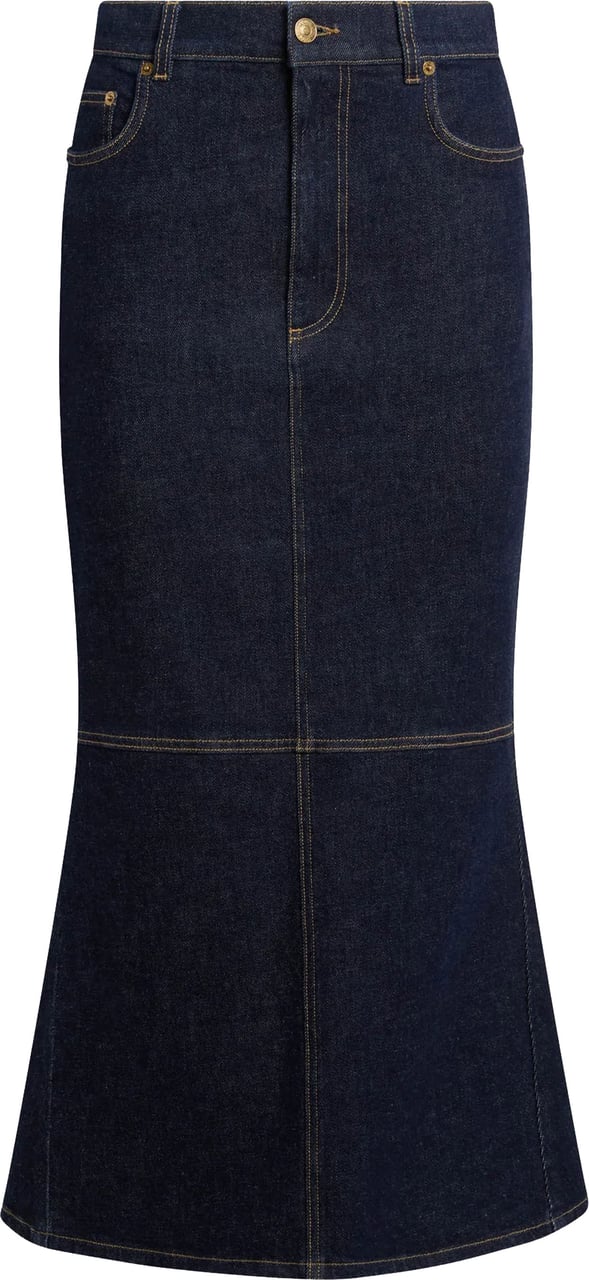 Moschino Blue Fitted Denim Midi Skirt With Hearts Zwart