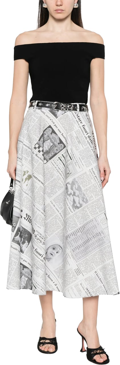 Moschino Midi Skirt with High Waist and Newspaper Print Wit