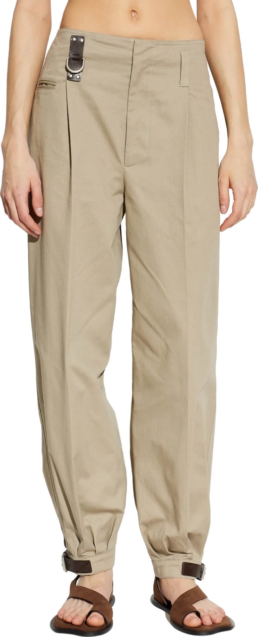 Moschino Dark Leather Strap Relaxed Tapered Cotton Pants Neutraal