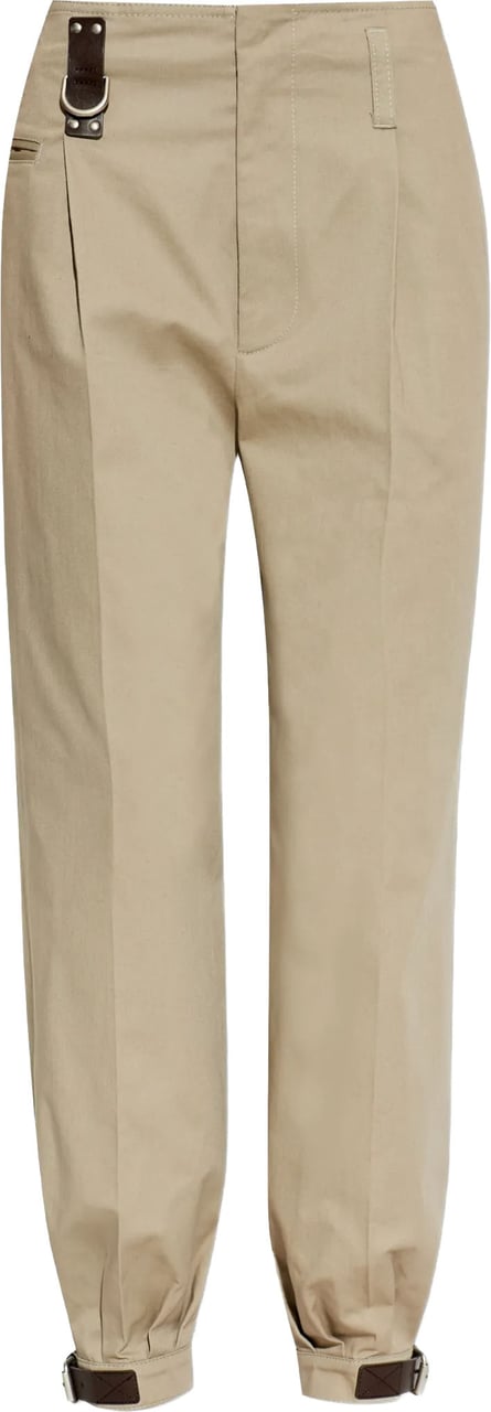 Moschino Dark Leather Strap Relaxed Tapered Cotton Pants Neutraal