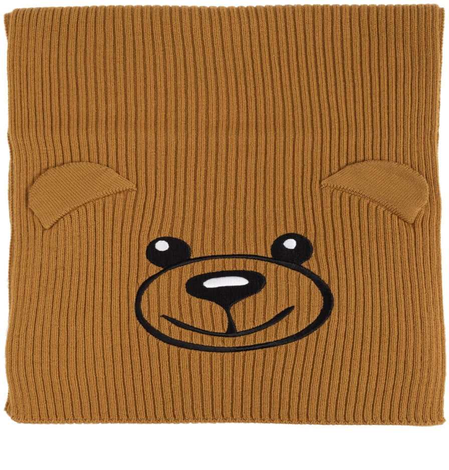 Moschino Teddy Bear Embroidered Knitted Scarf Bruin