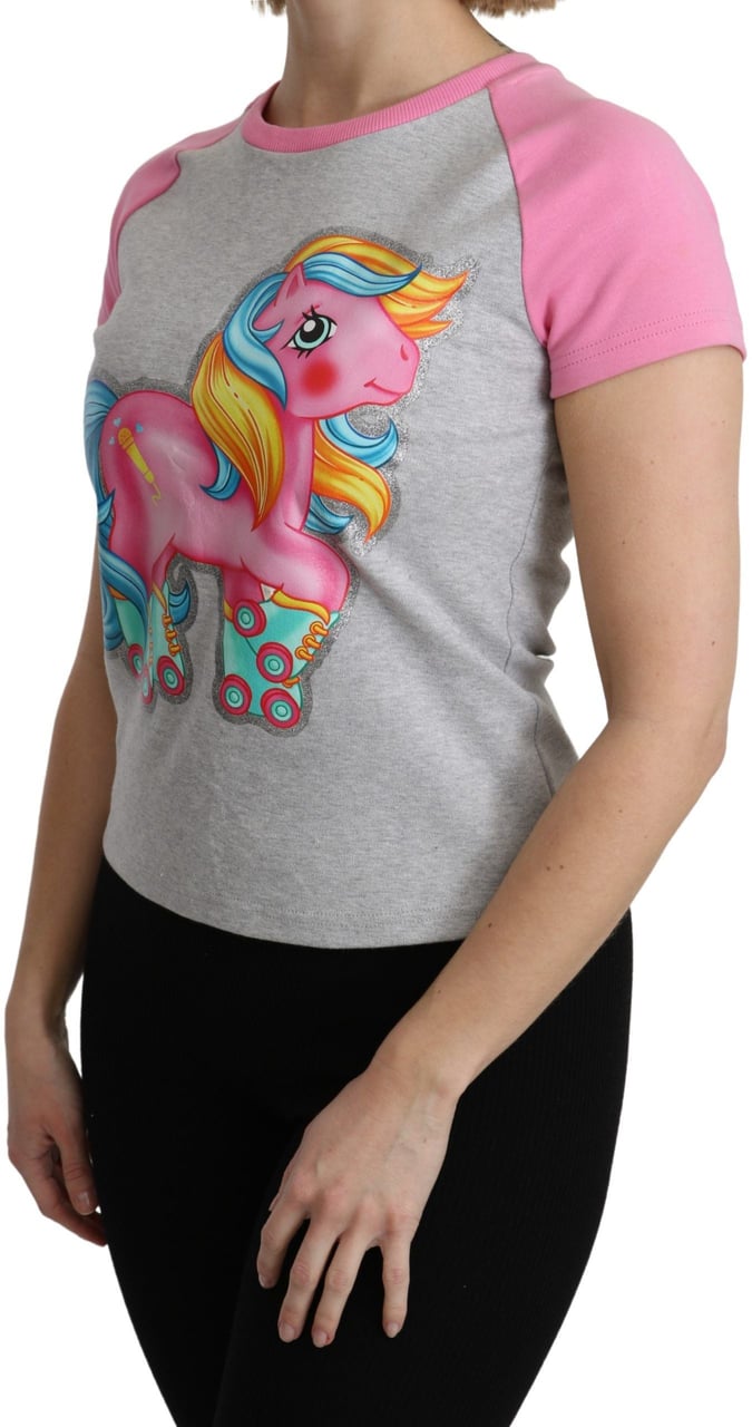 Moschino Gray and pink Cotton T-shirt My Little Pony Top Zwart