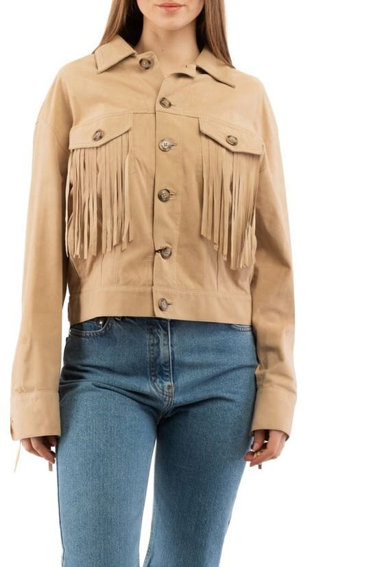 Moschino Beige Cotton Leather Jacket Beige