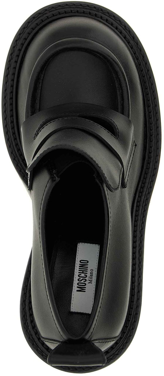 Moschino Black Leather Platform Loafers Zwart