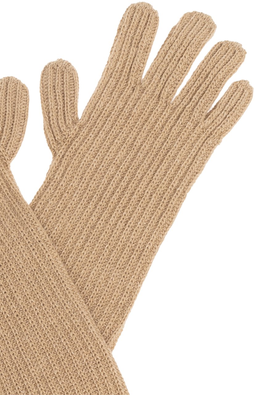 Moschino Two-tone Ribbed Long Gloves Beige