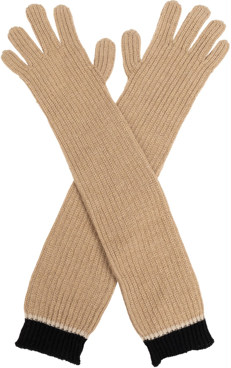 Moschino Two-tone Ribbed Long Gloves Beige