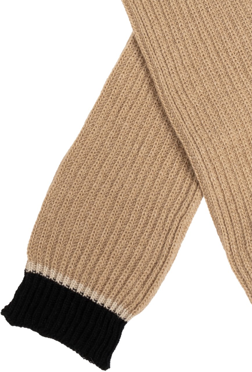 Moschino Two-tone Ribbed Long Gloves Beige