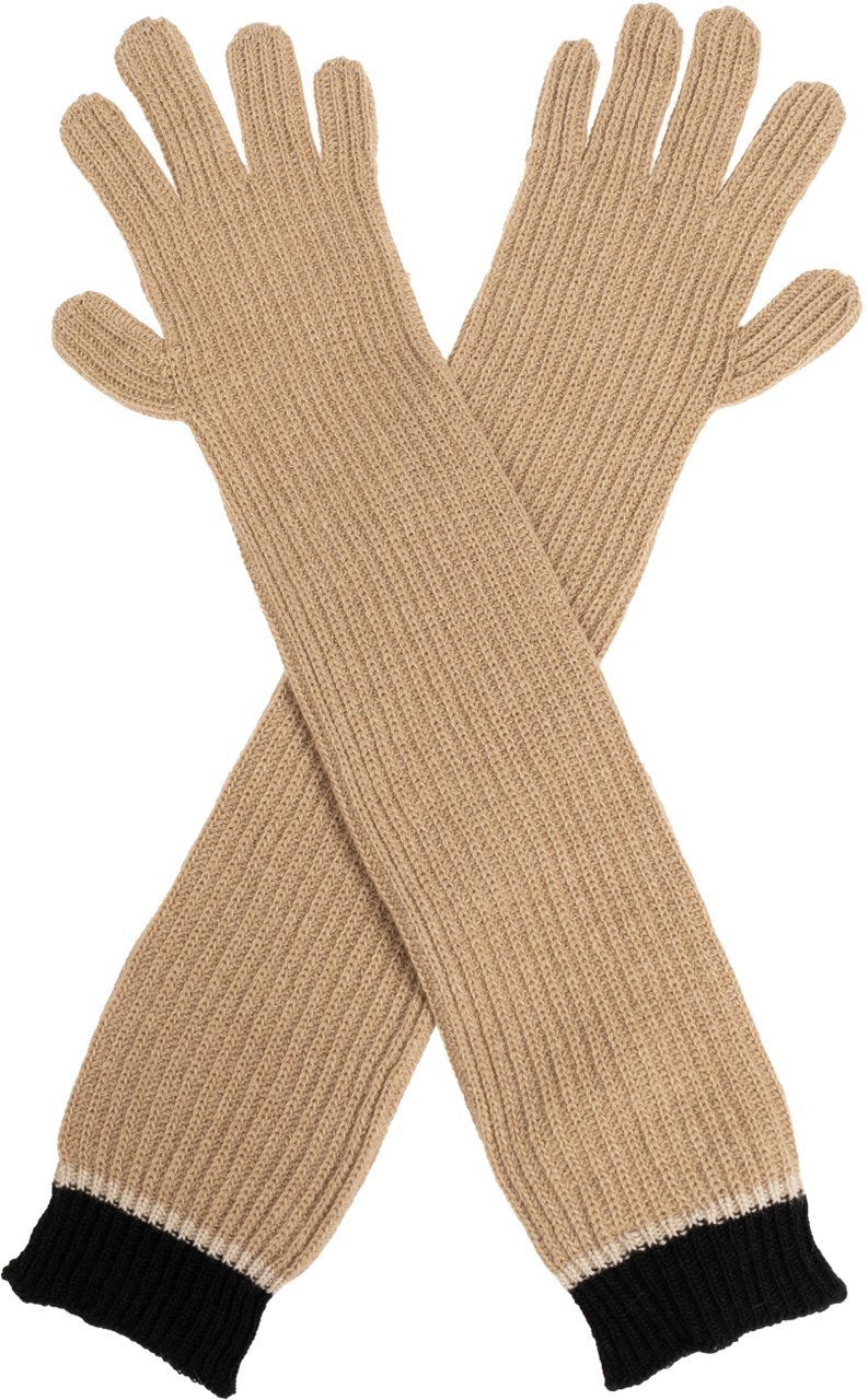 Moschino Two-tone Ribbed Long Gloves Beige