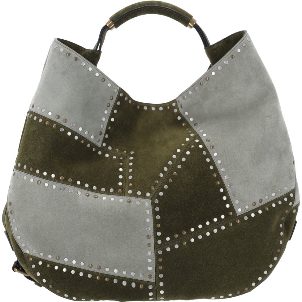 Moschino Green Patchwork Studded Leather Handbag Groen