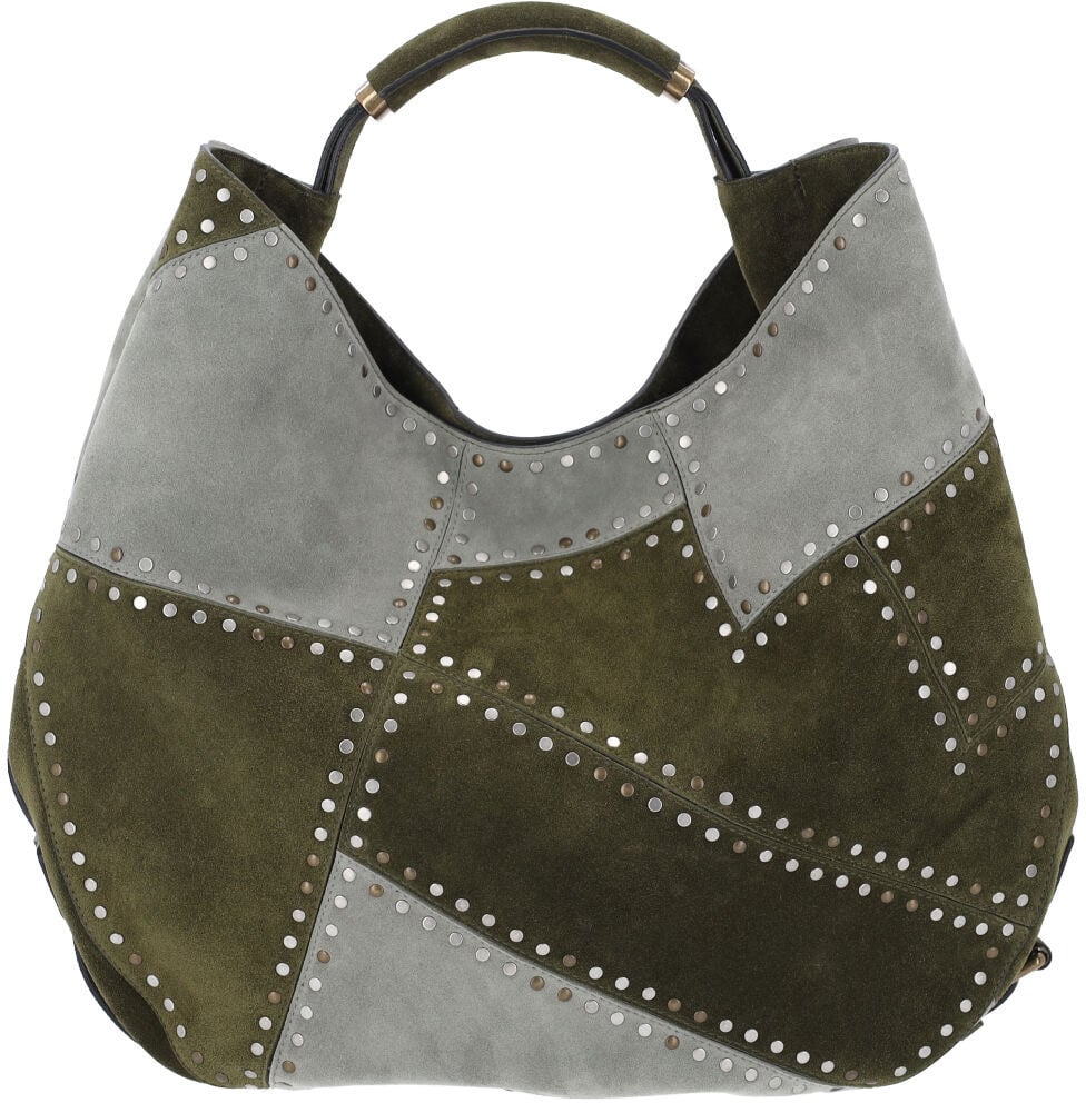 Moschino Green Patchwork Studded Leather Handbag Groen