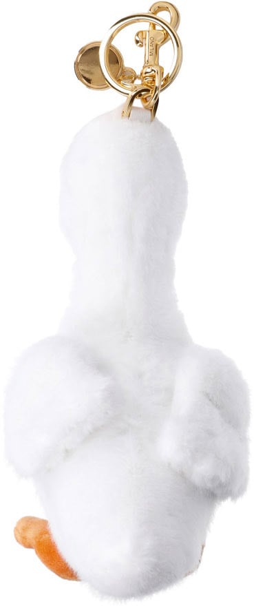 Moschino White Goose Fabric Keyring Charm Wit