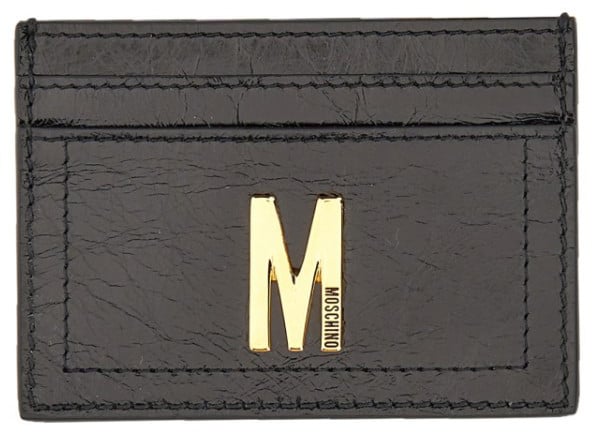 Moschino Card Holder With Gold Plaque Grijs