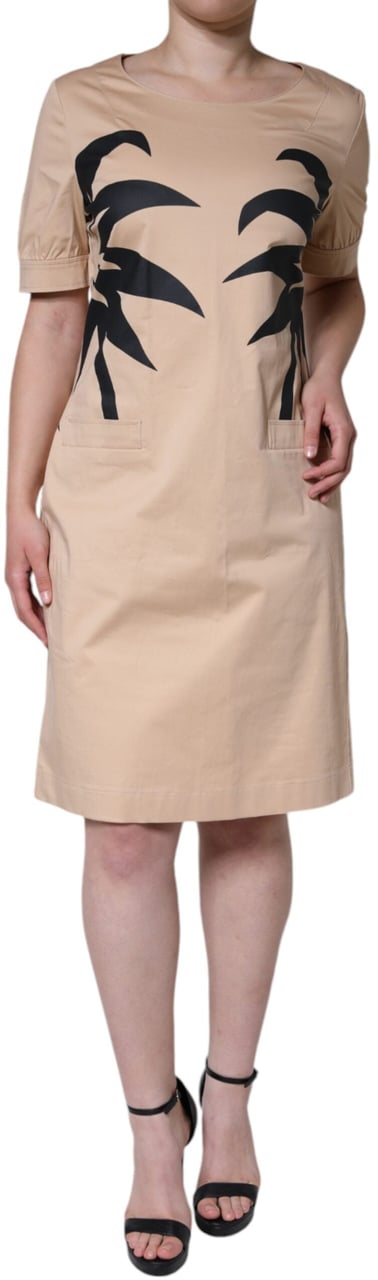Moschino Beige Cotton Short Sleeve Knee Length Dress Beige