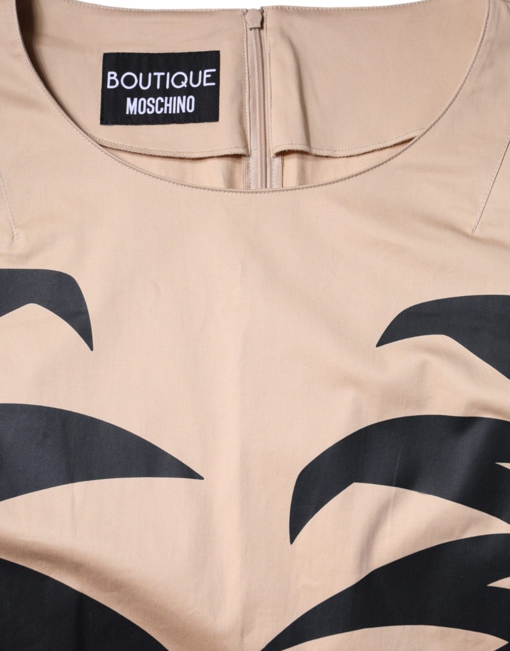 Moschino Beige Cotton Short Sleeve Knee Length Dress Beige
