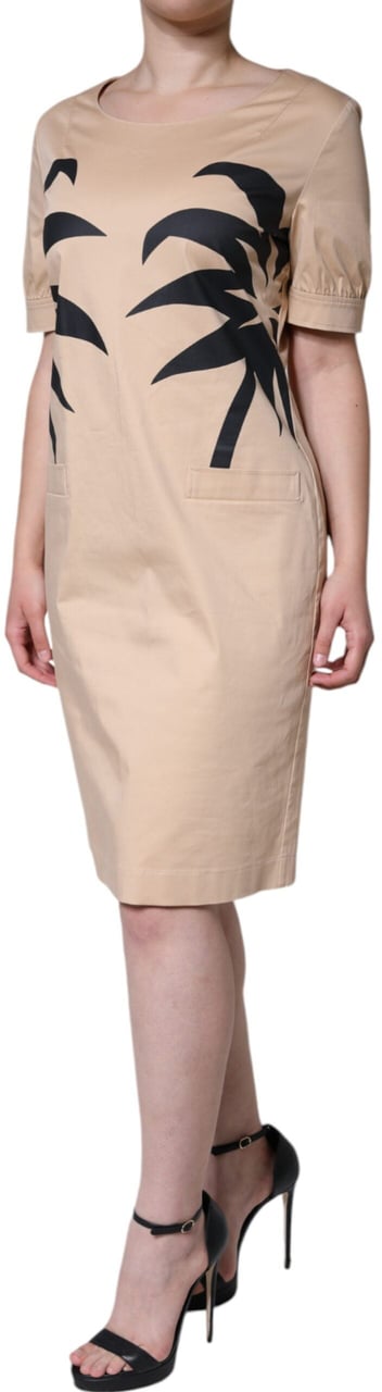 Moschino Beige Cotton Short Sleeve Knee Length Dress Beige