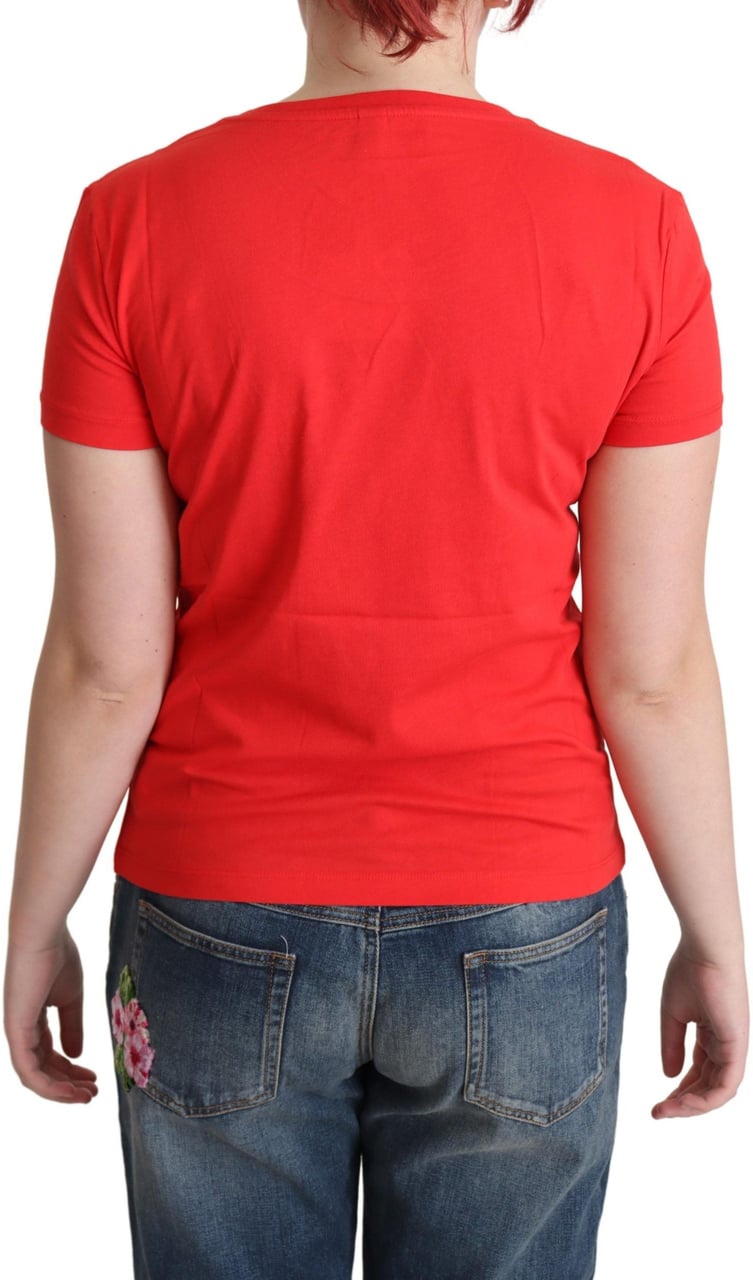 Moschino Red Cotton Come Play 4 Us Print Tops Blouse T-shirt Rood