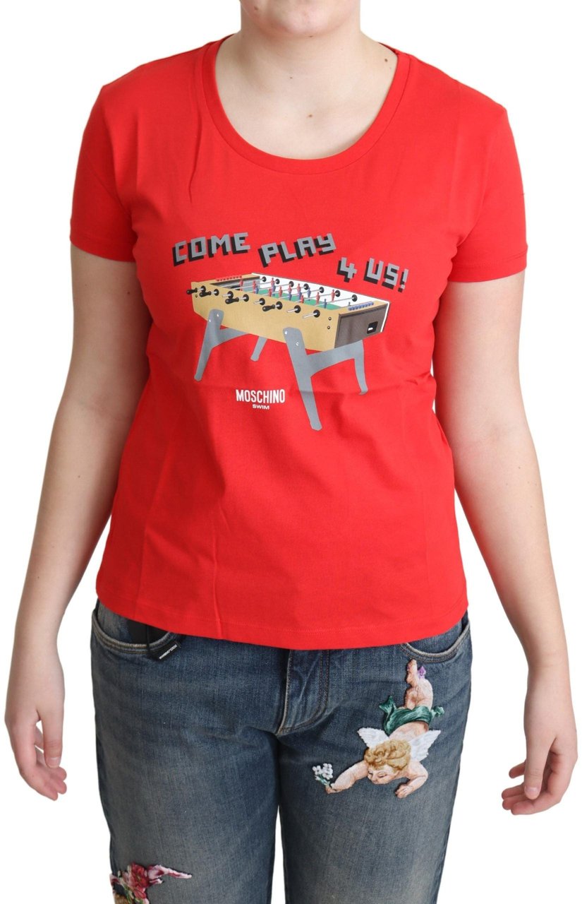 Moschino Red Cotton Come Play 4 Us Print Tops Blouse T-shirt Rood