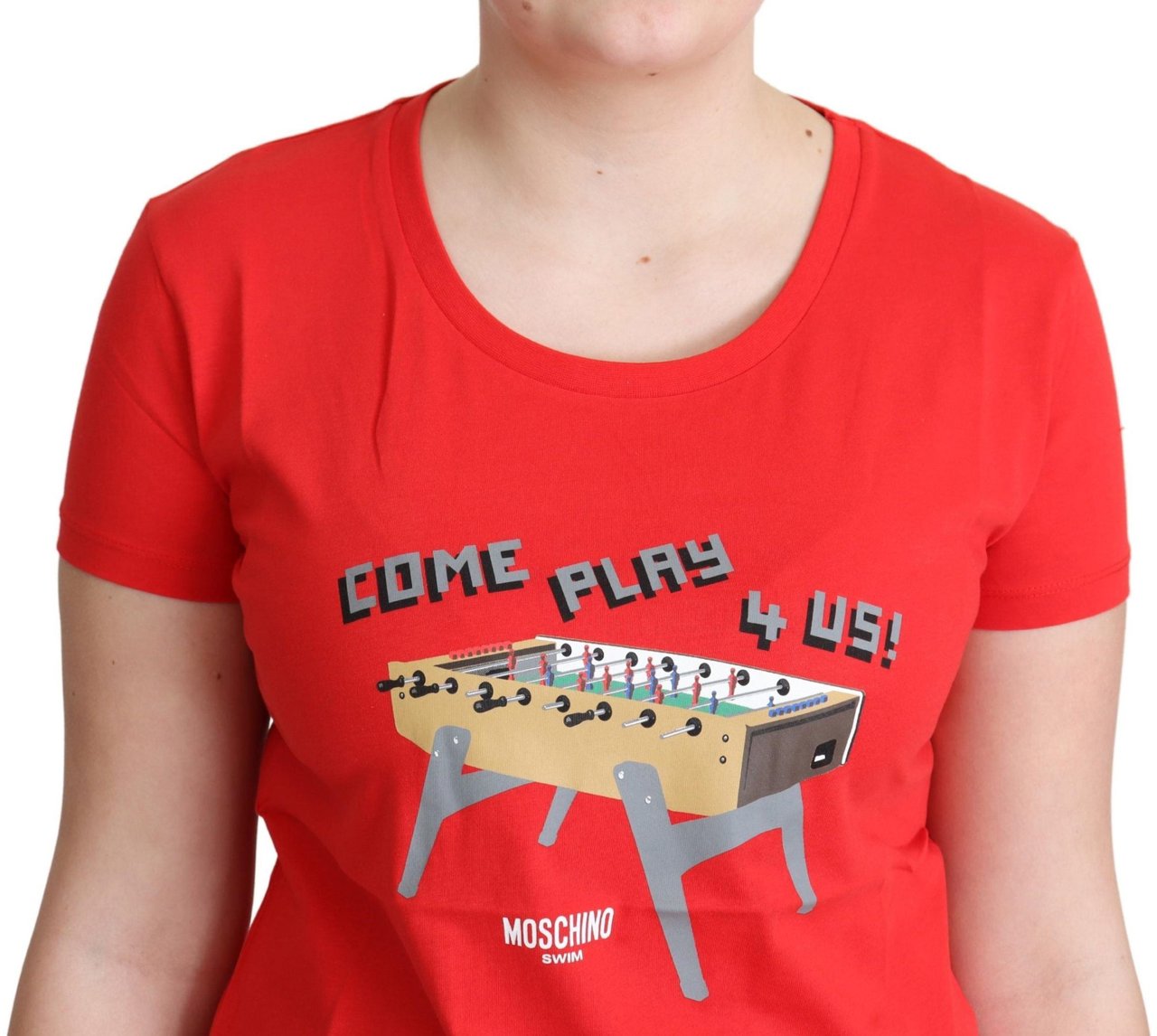 Moschino Red Cotton Come Play 4 Us Print Tops Blouse T-shirt Rood