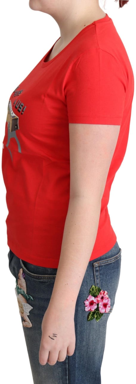 Moschino Red Cotton Come Play 4 Us Print Tops Blouse T-shirt Rood