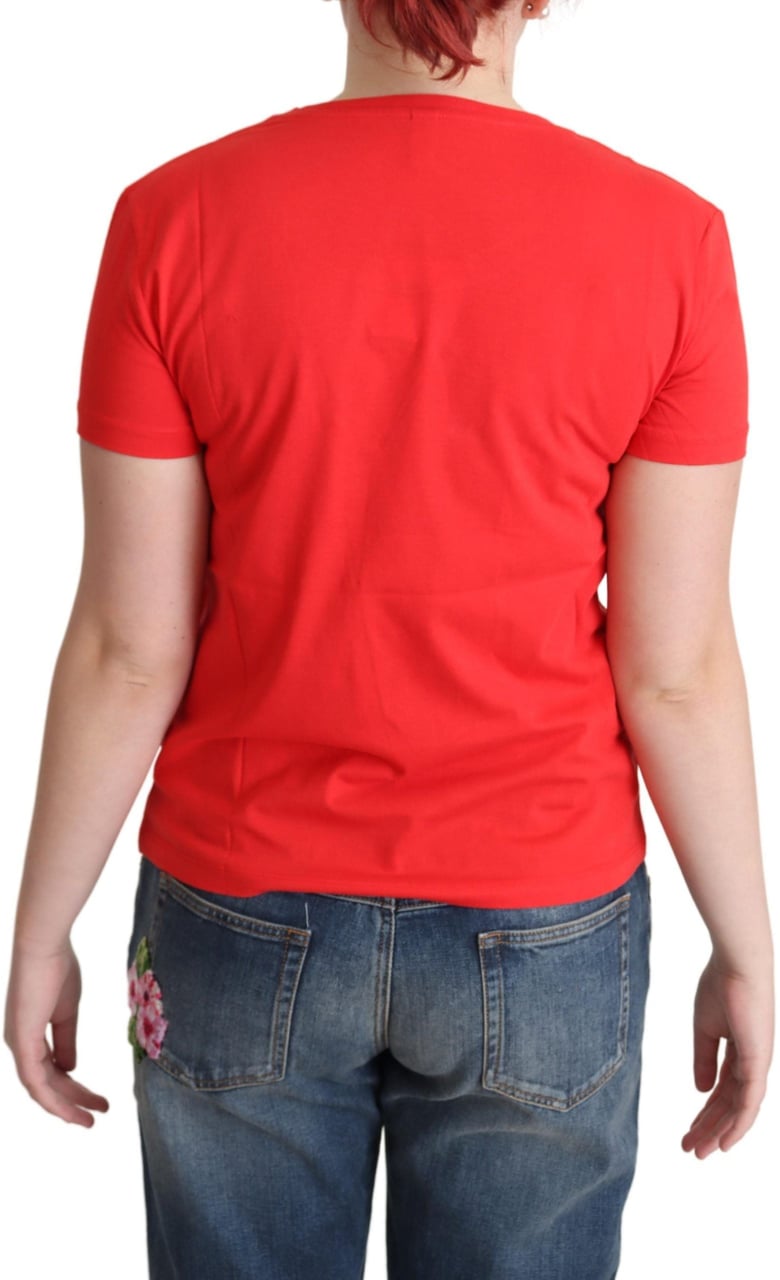 Moschino Red Printed Cotton Short Sleeves Tops Blouse T-shirt Rood