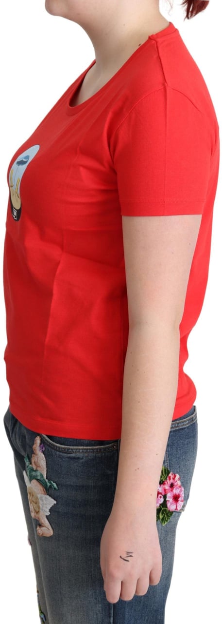 Moschino Red Printed Cotton Short Sleeves Tops Blouse T-shirt Rood