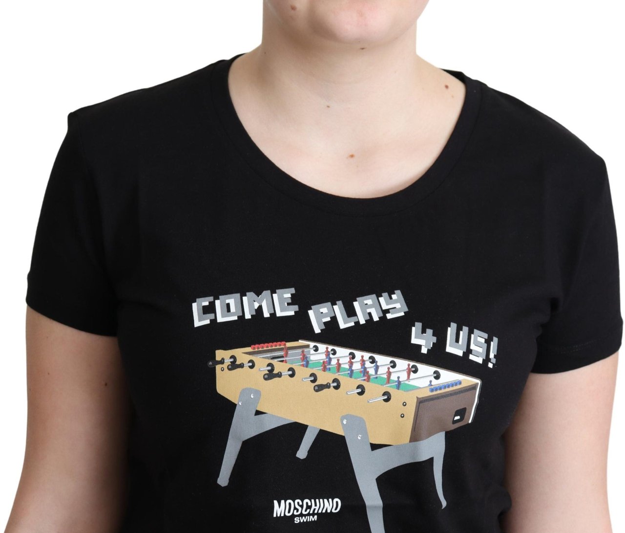 Moschino Black Cotton Come Play 4 Us Print Tops T-shirt Zwart