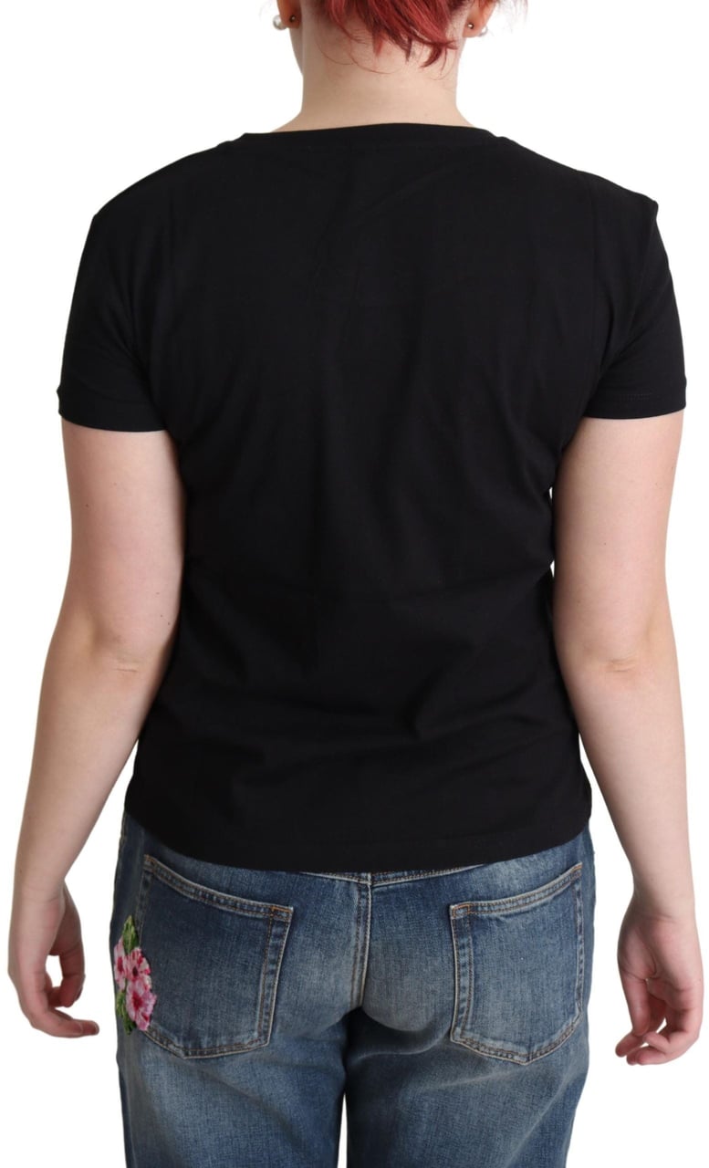 Moschino Black Cotton Come Play 4 Us Print Tops T-shirt Zwart