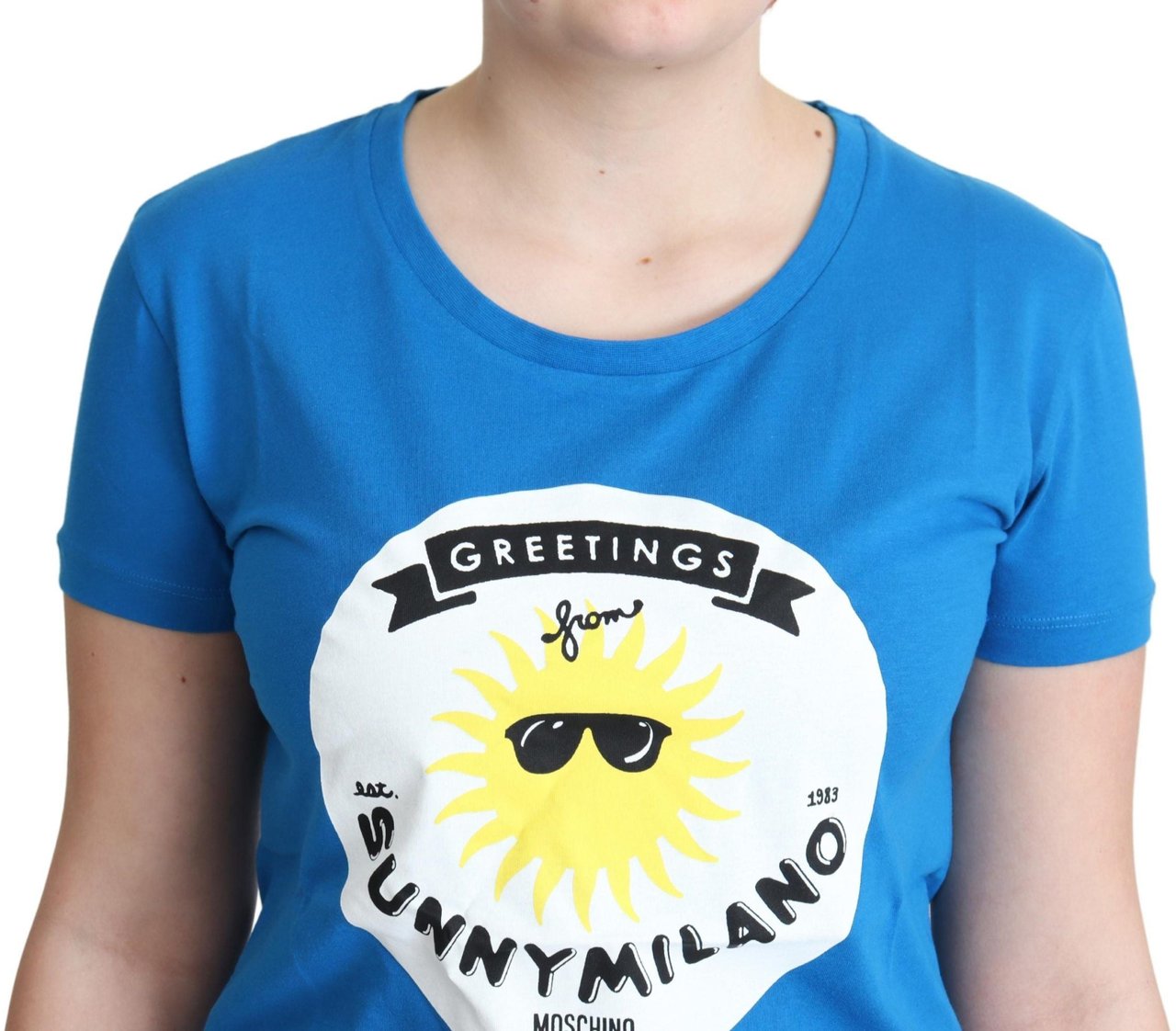 Moschino Blue Cotton Sunny Milano Print Tops T-shirt Wit