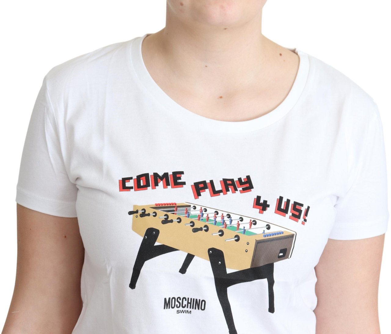 Moschino White Cotton Come Play 4 Us Print Tops T-shirt Zwart