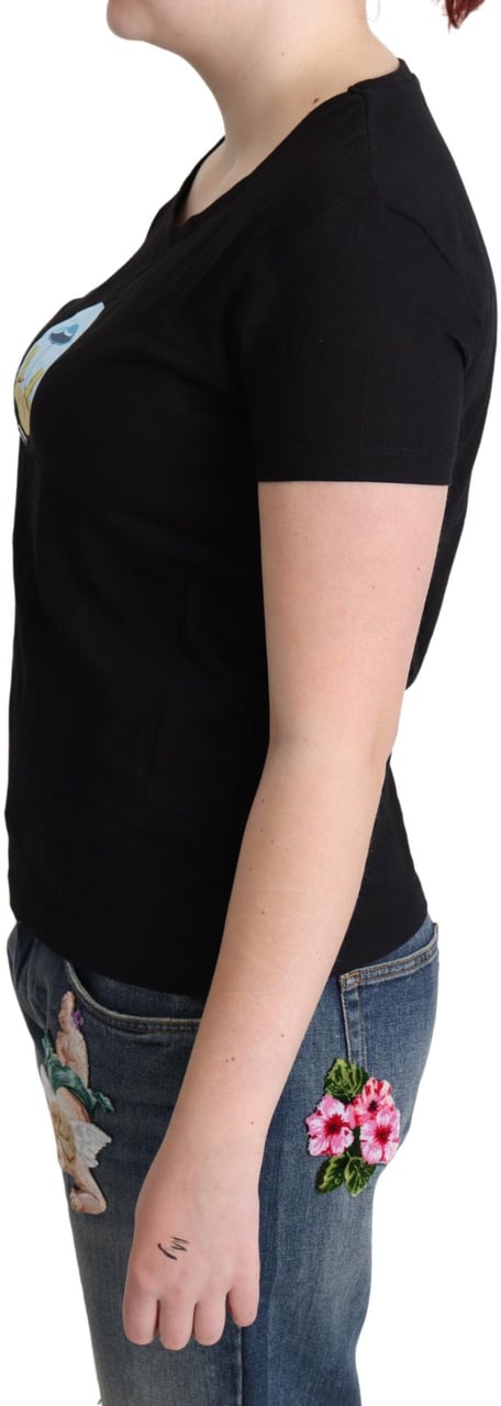 Moschino Black Printed Cotton Short Sleeves T-shirt Zwart
