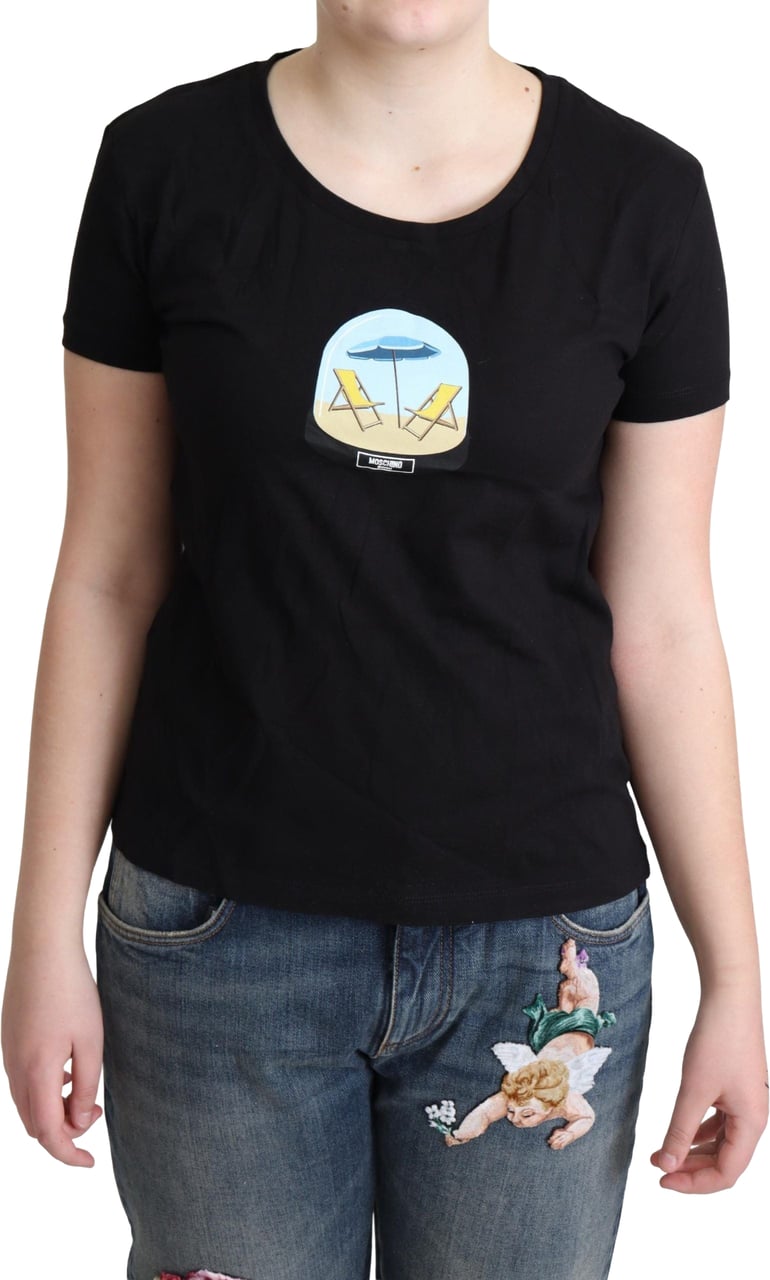 Moschino Black Printed Cotton Short Sleeves T-shirt Zwart